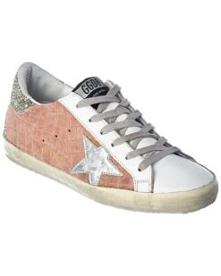 Golden Goose Superstar Croc-Embossed Suede & Glitter Sneaker Women