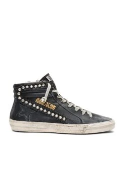 Golden Goose Slide Sneaker Black Leather Studs