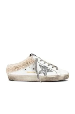 Golden Goose Superstar Sabot Shearling Sneaker White, Silver, & Beige