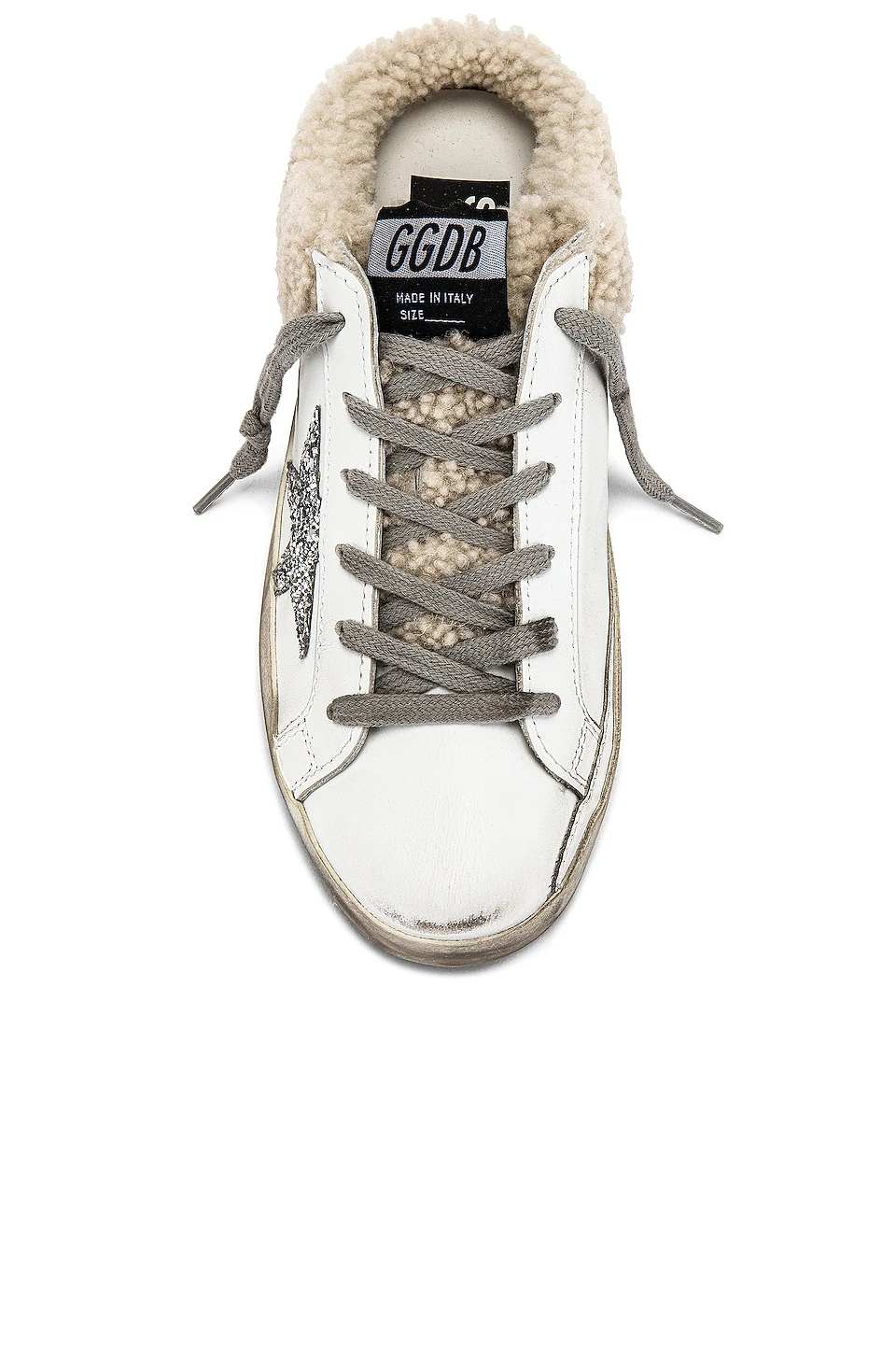 Golden Goose Superstar Sabot Shearling Sneaker White, Silver, & Beige - Image 4