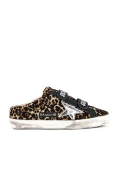 Golden Goose Superstar Sabot Sneaker Beige Brown Leopard, Black, & Silver