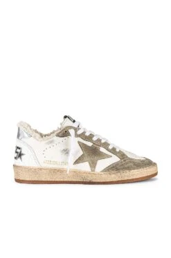 Golden Goose Ball Star Sneaker White, Taupe, & Silver