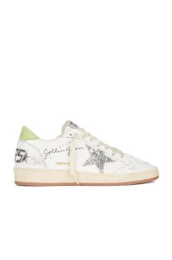 Golden Goose X REVOLVE Ball Star Sneaker White, Silver, & Green