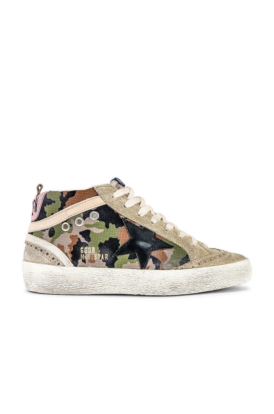 Golden Goose MID STAR 스니커즈 Green Camoflage, Taupe, Black, Beige, & Antique Pink