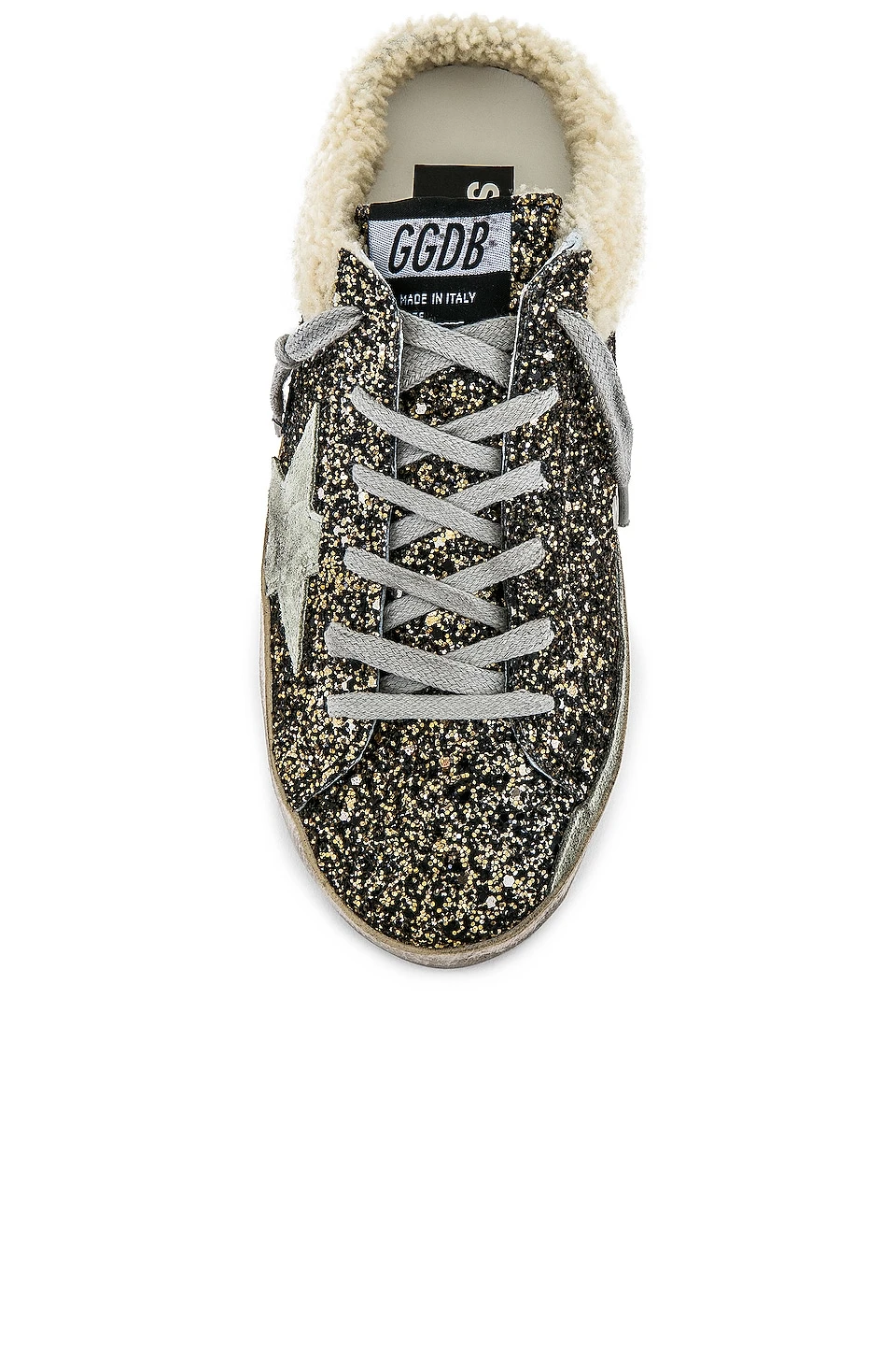 Golden Goose Superstar Sabot Shearling Sneaker Black Gold, Beige, & Ice - Image 4