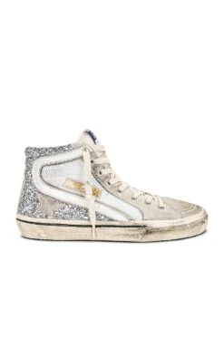 Golden Goose Slide Sneaker Silver, White, & Marble