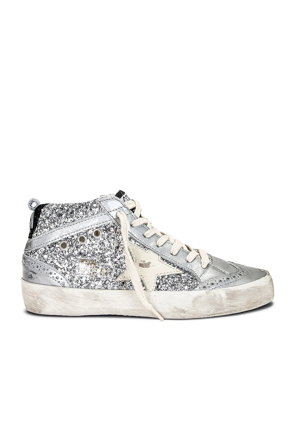 Golden Goose Mid Star Sneaker Silver, Ivory, & Black