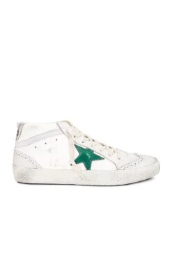 Golden Goose Mid Star Sneaker Cream, Milky, Green, White, & Silver