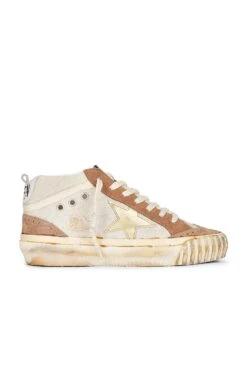 Golden Goose Mid Star Sneaker Natural White, Tobacco, Golden, Cream, & Optic White