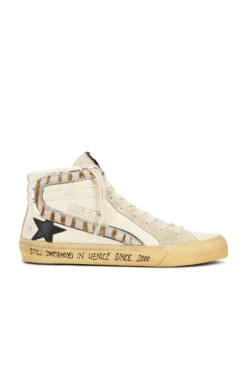 Golden Goose Slide Sneaker Beige, Black, Silver, & White Brown Zebra