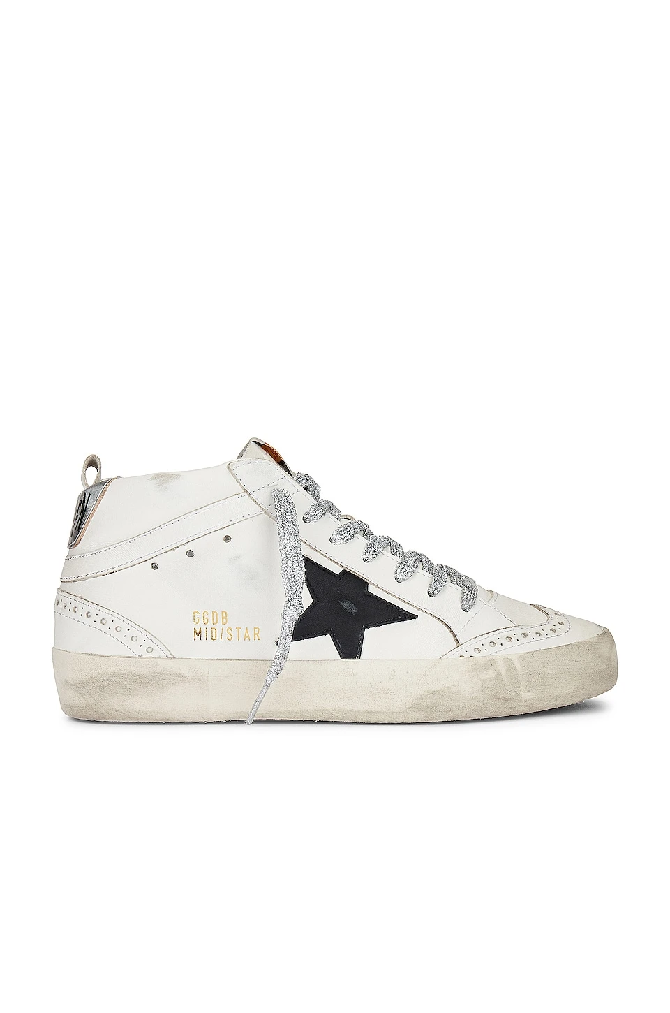 Golden Goose Mid Star Sneaker White, Black, & Silver