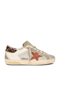 Golden Goose Super-Star Sneaker Silver, White Ecru, Taupe, Brown, Beige Brown Leo