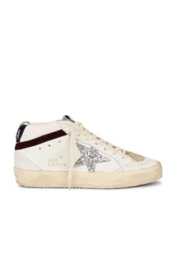 Golden Goose Mid Star Sneaker White, Silver, Wine, & Medieval Blue